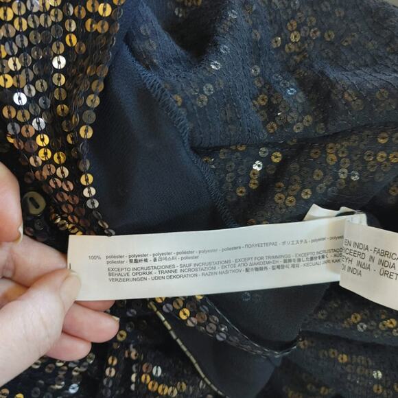 NWT Zara Oversized Gold Black beaded sequin button up jacket cardigan. M - Picture 8 of 9